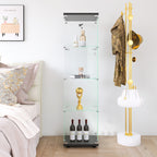 Glass Display Cabinet 4 Shelves with Door, Floor Standing Curio Bookshelf for Living Room Bedroom Office, 64.7'*16.7'*14.3', 