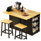 48 inch Kitchen Island with Drop Leaf,Power Outlet,Internal Storage Rack,Rolling Kitchen Storage Cart on 5 Wheels with 5 Open Side Racks,for Kitchen,Black (Old SKU N707P257057B)(Not Include Stools) - Grand Goldman Shop