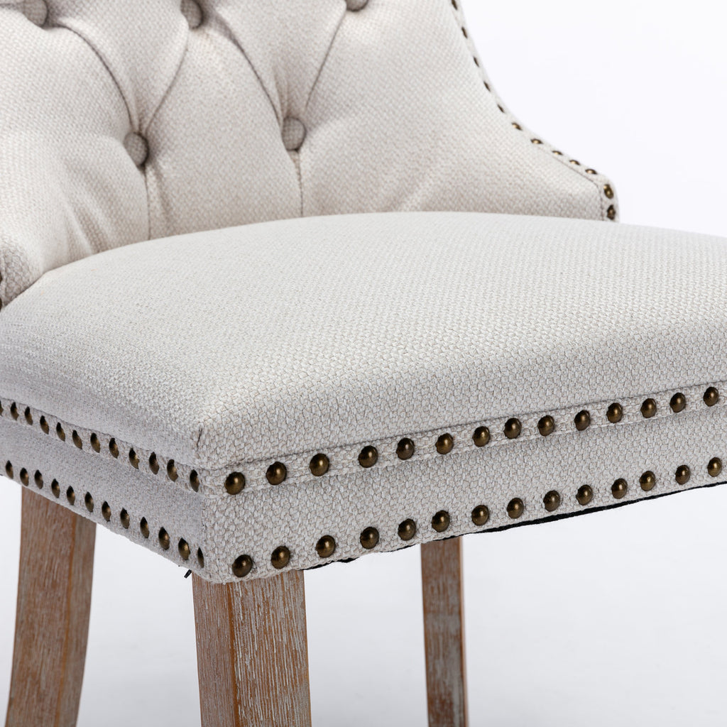 Nikki Collection Modern, High-end Tufted Solid Wood Contemporary Flax Upholstered Dining Chair with Wood Legs Nailhead Trim 2-Pcs Set,Gray, SW6801BG - Grand Goldman Shop