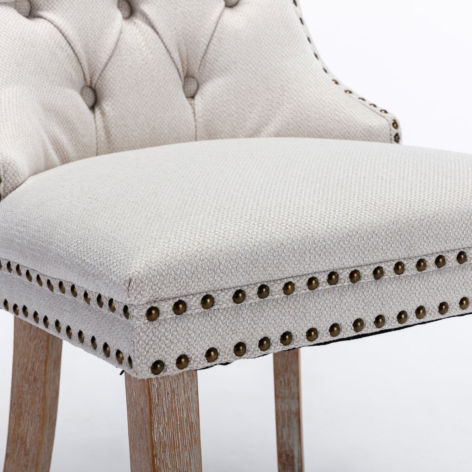 Nikki Collection Modern, High-end Tufted Solid Wood Contemporary Flax Upholstered Dining Chair with Wood Legs Nailhead Trim 2-Pcs Set,Gray, SW6801BG - Grand Goldman Shop