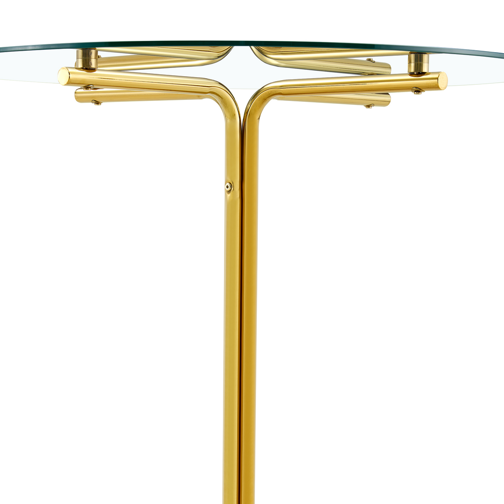 Round glass bar high table, 36 inch round bar table, tempered glass tabletop, sturdy gold chrome plated four column support, suitable for transparent round bar tables in small spaces, kitchens - Grand Goldman Shop
