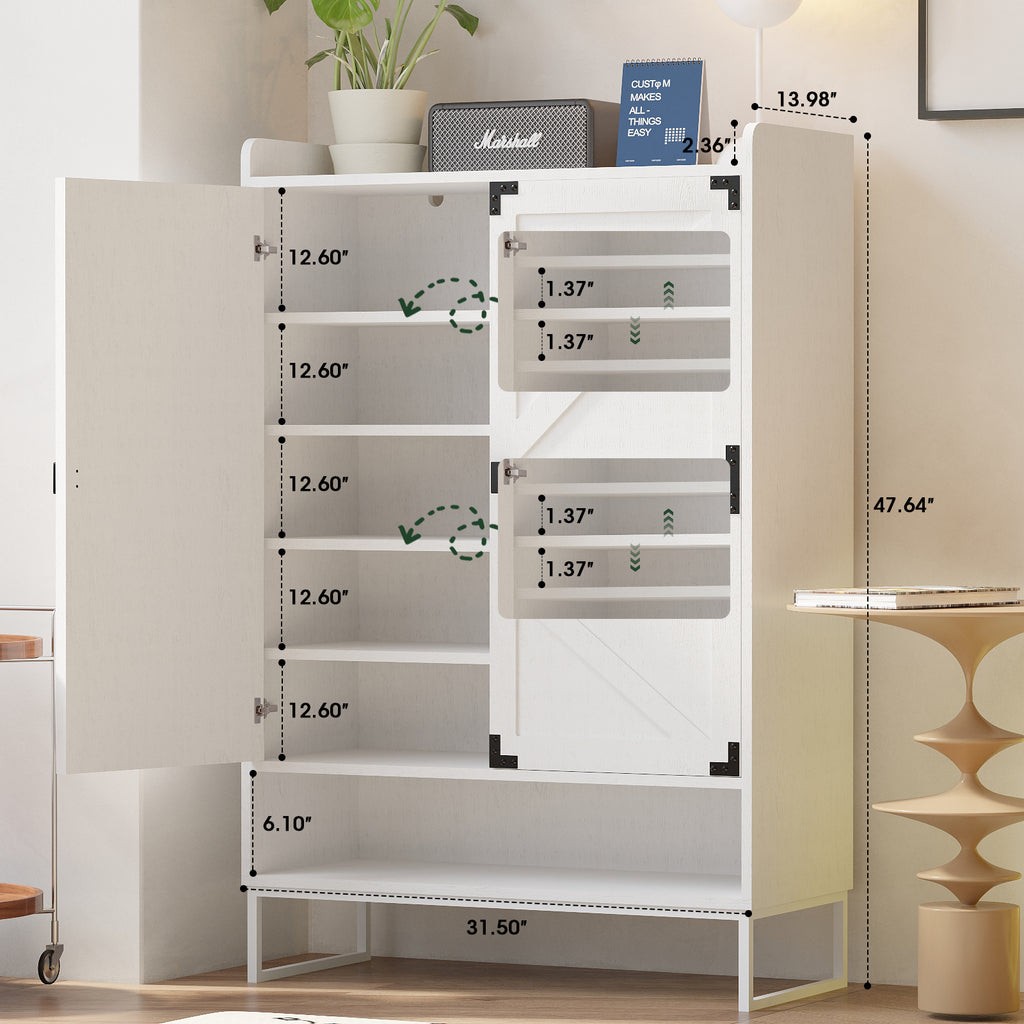 Shoe Cabinet with Doors, 6-Tier Shoe Storage Cabinet with Adjustable Shelves, Wooden Shoes Rack Shoe Storage Organizer for Entryway, Hallway, Closet, Living Room - Grand Goldman Shop