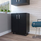 Storage Cabinet, Casters, Double Door, Two Interior Shelves -Black | Premium Home Decor - Grand Goldman