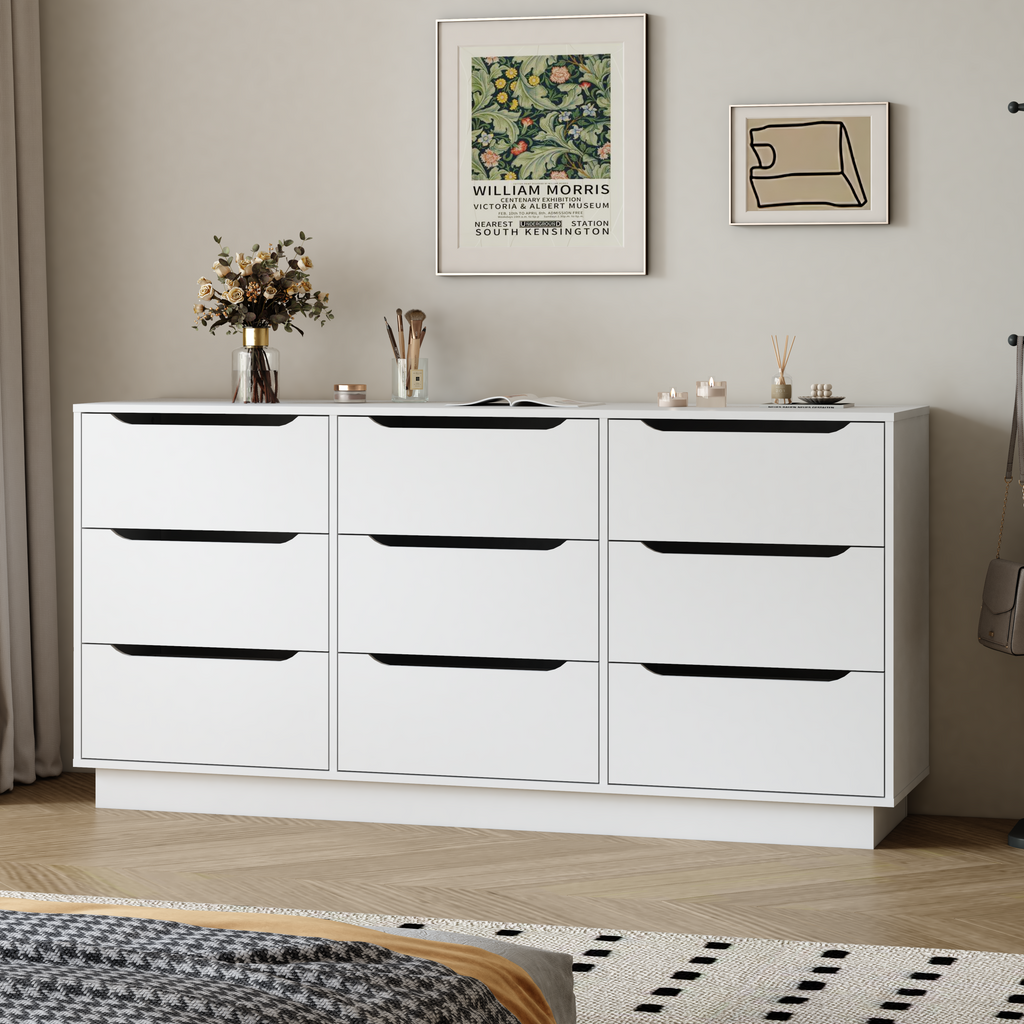 9 Drawer Dresser for Bedroom with Deep Drawers, Large Floor Wood Dressers & Chest of Drawers , Modern White Long Dressers for Closet Living Room - Grand Goldman Shop