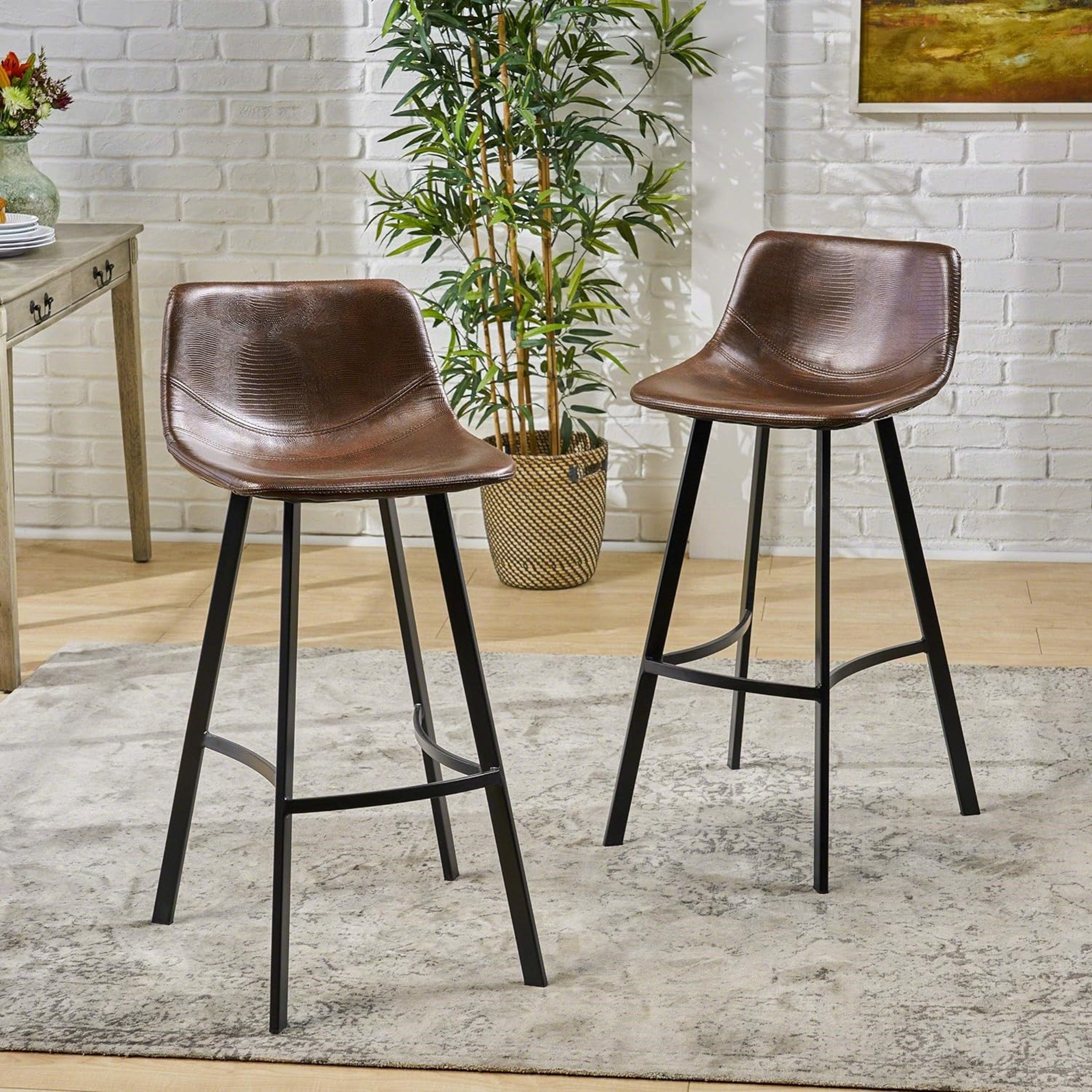 Set of 2 30' Dax Faux Leather Barstool Brown - Grand Goldman Shop