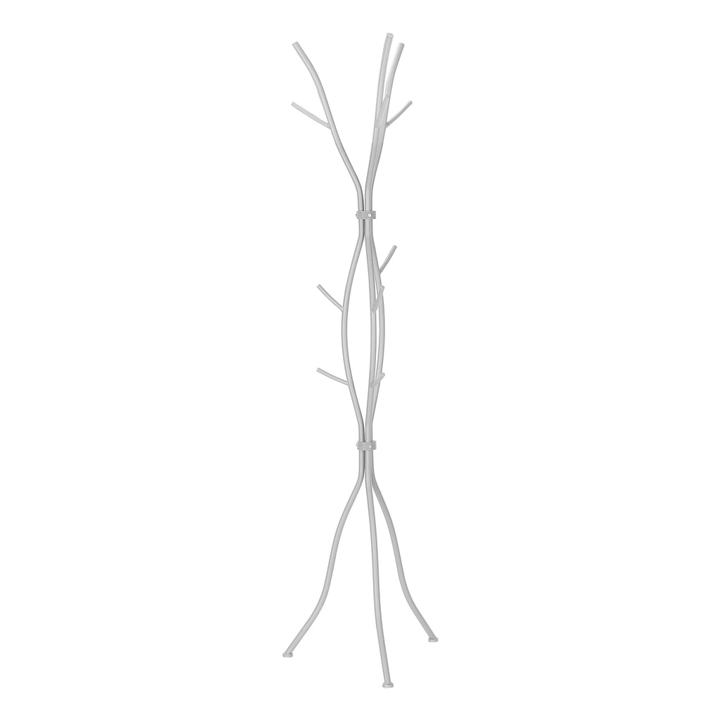 Coat Rack, Hall Tree, Free Standing, 11 Hooks, Entryway, 74'h, Bedroom, Grey Metal, Contemporary, Modern - Grand Goldman Shop