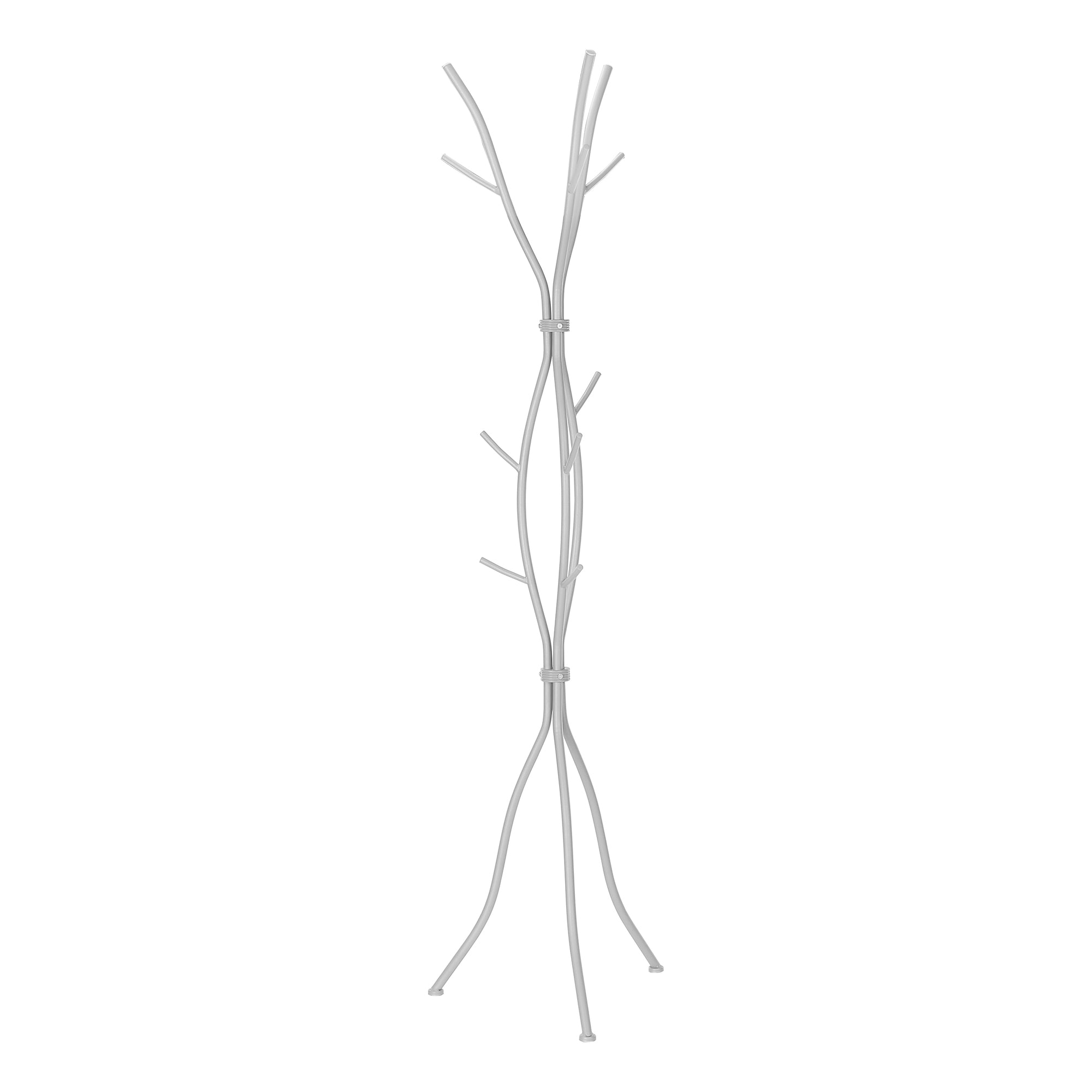 Coat Rack, Hall Tree, Free Standing, 11 Hooks, Entryway, 74'h, Bedroom, Grey Metal, Contemporary, Modern - Grand Goldman Shop