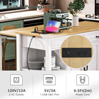 K&K 47 inch Kitchen Island with Extendable Dining Table, Rubber Wood Veneer Kitchen Table with Internal Storage Rack, Power Outlet, Kitchen island with Storage 2 Drawers 2 Cabinet,White - Grand Goldman Shop