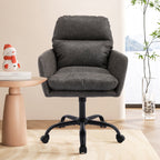 Gray PU Leather Office Chair with Adjustable Height, Black Base, Ergonomic Design for Office Bedroom Dressing Table Use | Pre