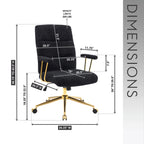 Textured Boucle Fabric Black and Gold Office Chair, Modern Height Adjustable Desk Chair with Padded Arms | Premium Home Decor
