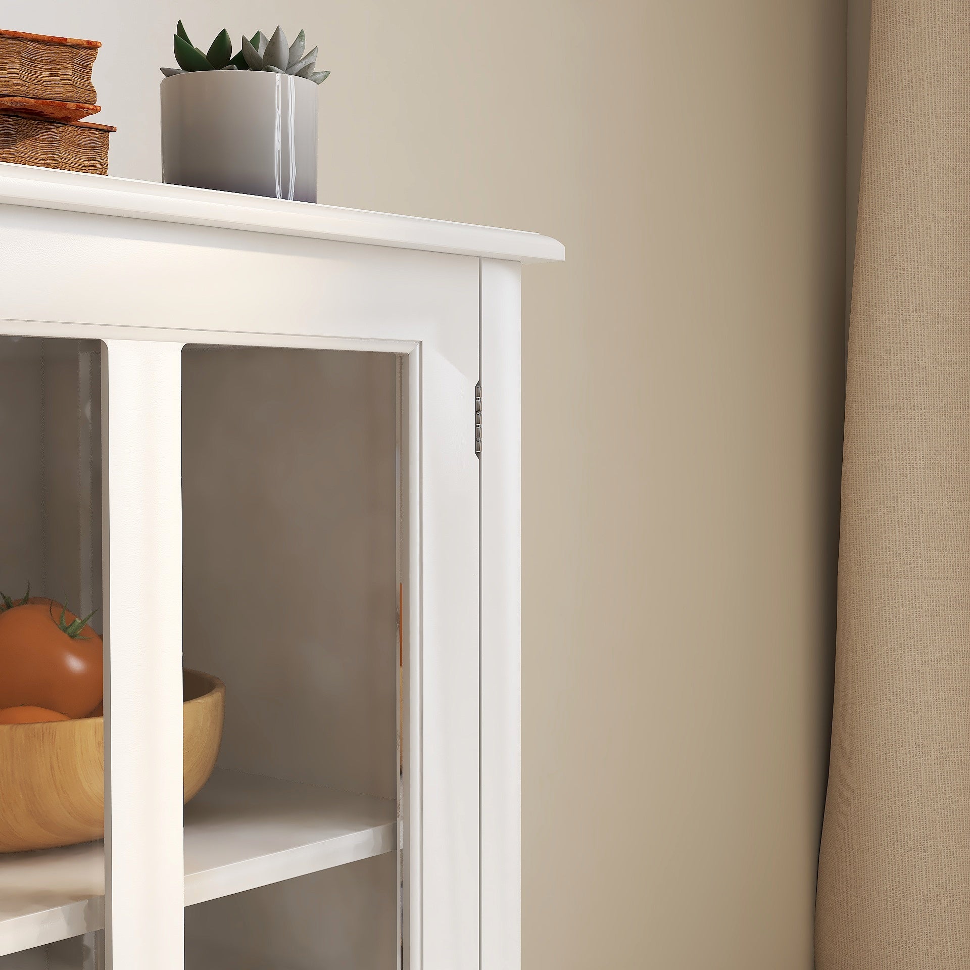 Buffet storage cabinet with double glass doors and unique bell handle - Grand Goldman Shop