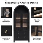 K&K 71' Tall Arched Kitchen Pantry Cabinet with 2 Large Drawers, Modern Farmhouse Kitchen Storage Cabinets with Adjustable Shelves, Glass Door, Wood Versatile Cupboard for Kitchens, Dining Room, Black - Grand Goldman Shop