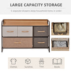 HOMCOM 5-Drawer Dresser, Fabric Chest of Drawers, 2-Tier Storage Organizer for Bedroom Entryway, Tower Unit with Steel Frame Wooden Top, Maple Wood - Grand Goldman Shop