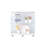 Two-door Glass Display Cabinet 2 Shelves with Door, Floor Standing Curio Bookshelf for Living Room Bedroom Office, 33.35'*31.