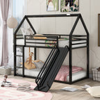 Zulah Twin over Twin House Bunk Bed with Ladder and Slide, Black - Grand Goldman Shop