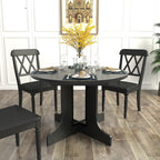 Farmhouse Kitchen Dining Table 59x43 Inch Expandable Oval Top with Removable Leaf Black MDF - Grand Goldman Shop