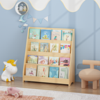 4-Tier Kids Bookshelf, Toddler Book Display Shelves, Natural Finish, Engineered Wood, 31.5 x 11.8 x 34.65 inches | Premium Ho
