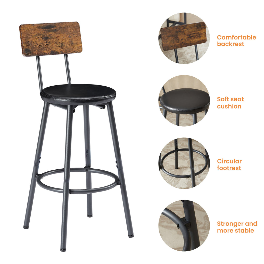 Long Bar Table Set with 3 PU Upholstered Bar Stools, Industrial Bar Table and Chairs for Kitchen Breakfast Table, Living Room, Banquet Hall, Rustic Brown and Black, 63″L x15.7'W x 37.5'H - Grand Goldman Shop