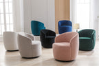 Velvet Fabric Swivel Accent Armchair Barrel Chair With Black Powder Coating Metal Ring,Teal - Grand Goldman Shop