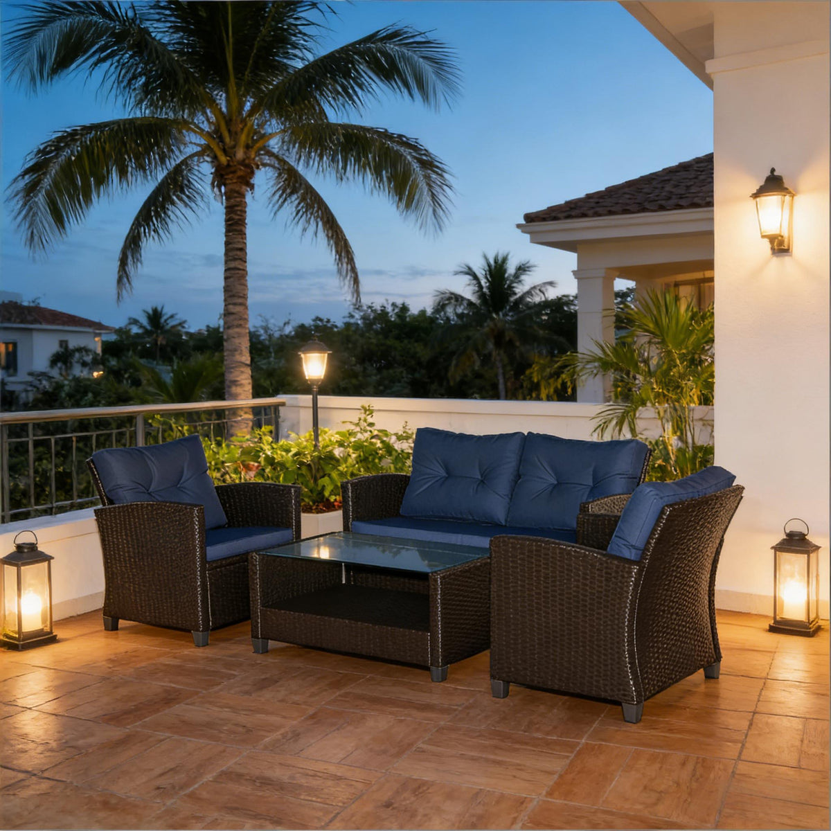Garten-Ecksofa, 4-teiliges Outdoor-Möbelset, Outdoor-Sitzgruppe