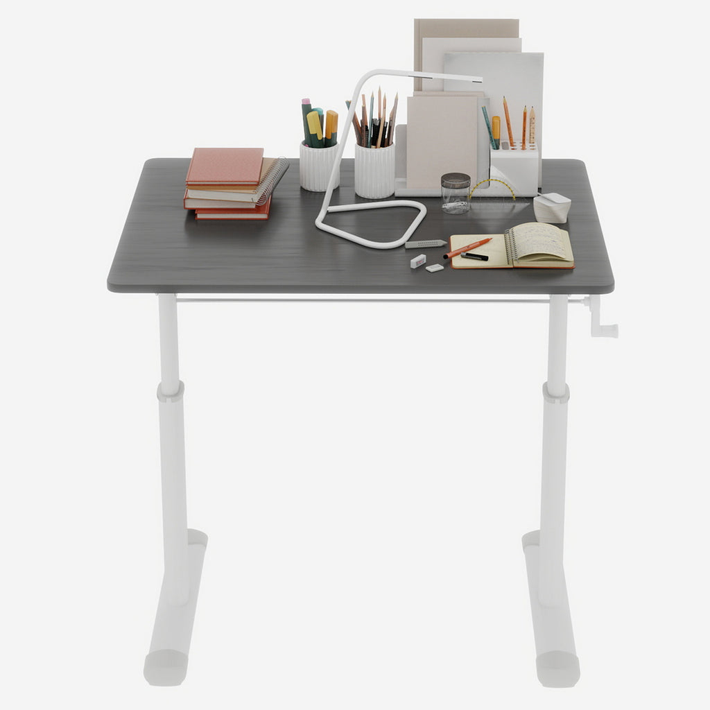 Adjustable Study Desk for Kids and Adults, Height-Adjustable Home Office Desk, White Frame with Gray Tabletop, 60cm x 80cm Co