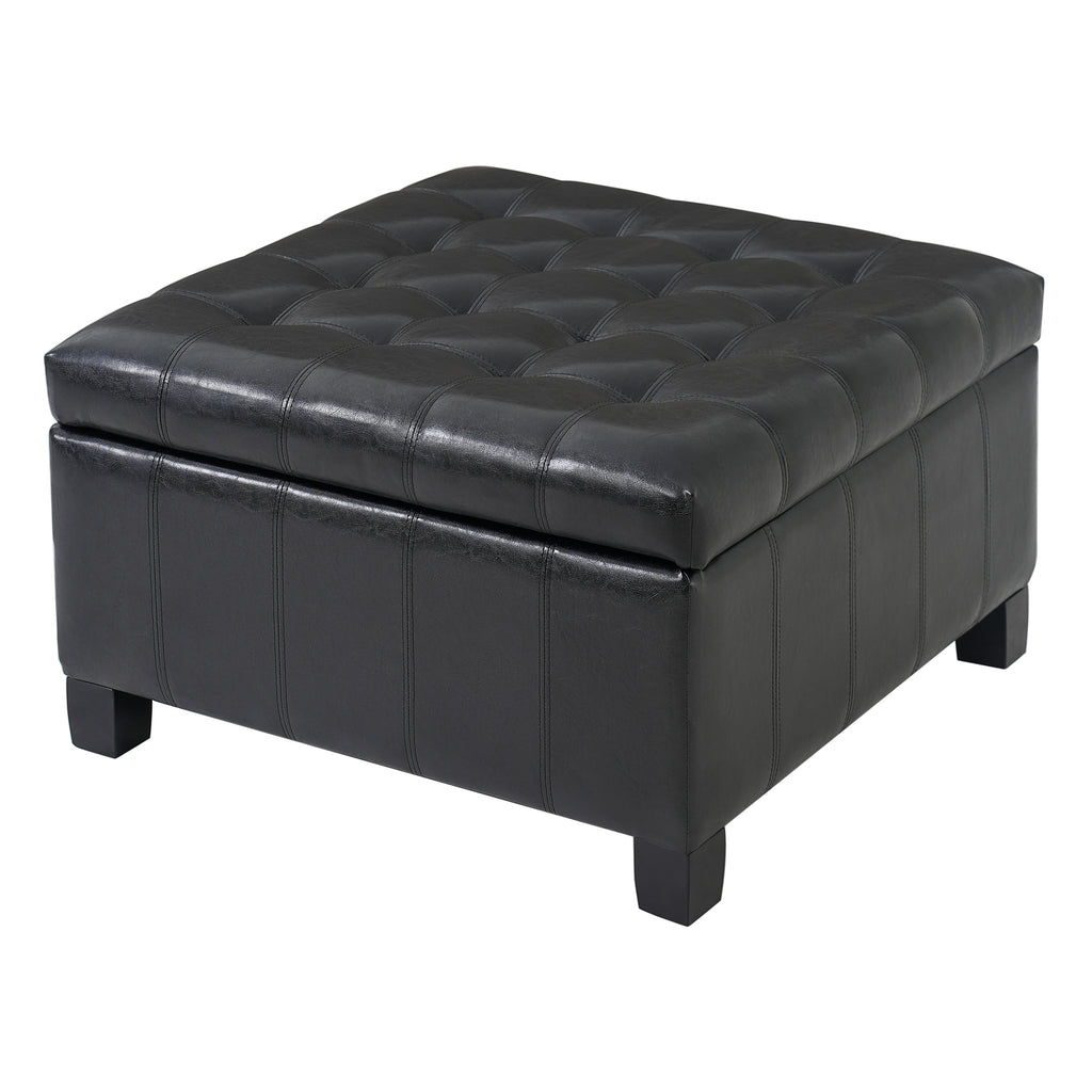 Black PU Storage Ottoman with Rubber Wood Legs, 30.25'' Square Tufted Indoor Ottoman with Lift-Top Storage for Living Room, Bedroom & Entryway,300lbs Weight Capacity - Grand Goldman Shop