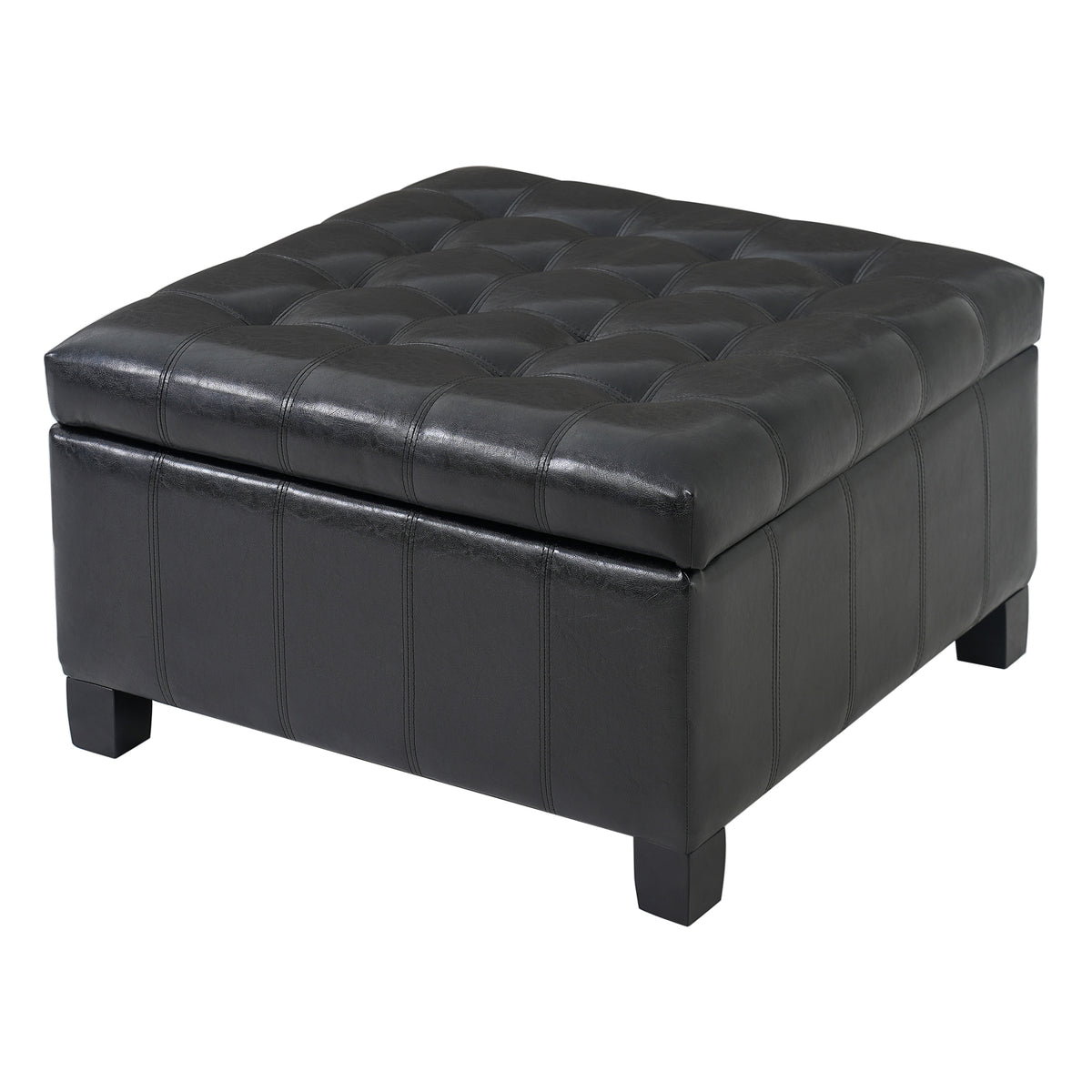 Black PU Storage Ottoman with Rubber Wood Legs, 30.25'' Square Tufted Indoor Ottoman with Lift-Top Storage for Living Room, Bedroom & Entryway,300lbs Weight Capacity - Grand Goldman Shop