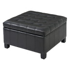 Black PU Storage Ottoman with Rubber Wood Legs, 30.25'' Square Tufted Indoor Ottoman with Lift-Top Storage for Living Room, Bedroom & Entryway,300lbs Weight Capacity - Grand Goldman Shop