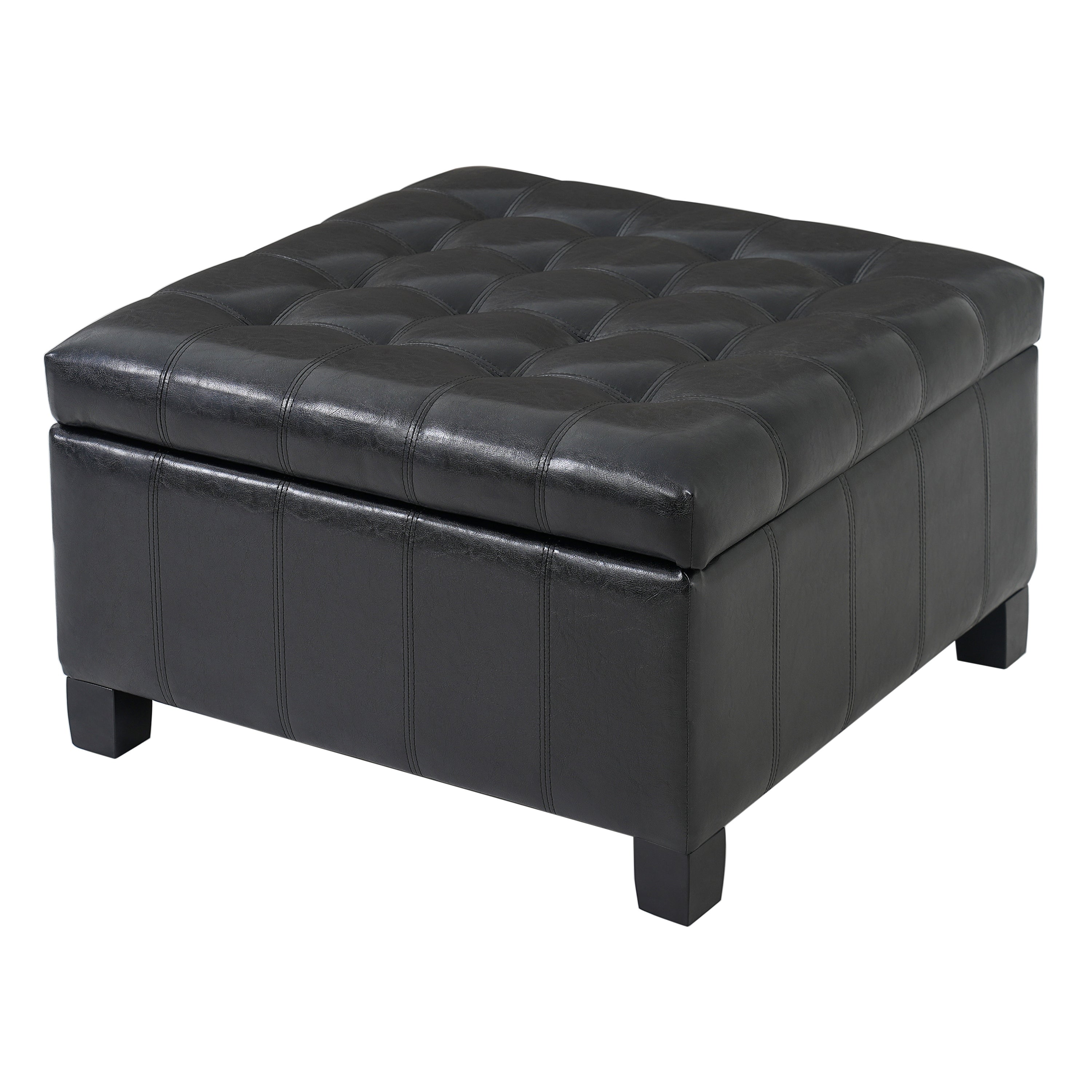 Black PU Storage Ottoman with Rubber Wood Legs, 30.25'' Square Tufted Indoor Ottoman with Lift-Top Storage for Living Room, Bedroom & Entryway,300lbs Weight Capacity - Grand Goldman Shop