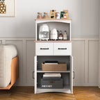 Wooden Kitchen Cabinet White Pantry Storage Microwave Cabinet with Storage Drawer - Grand Goldman Shop