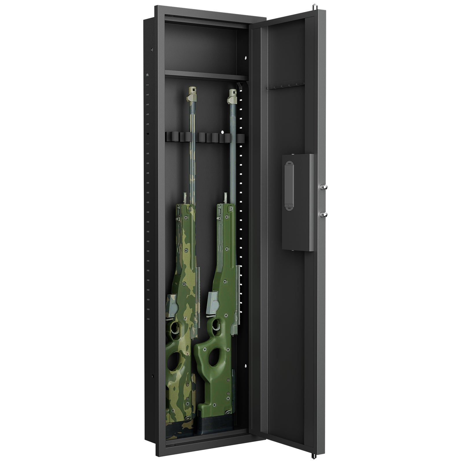 Stylish 53' Fingerprint Touch Panel In-Wall Safe,Hidden Wall Gun Safe for Rifles with Adjustable Shelves,Assembled Storage Mu