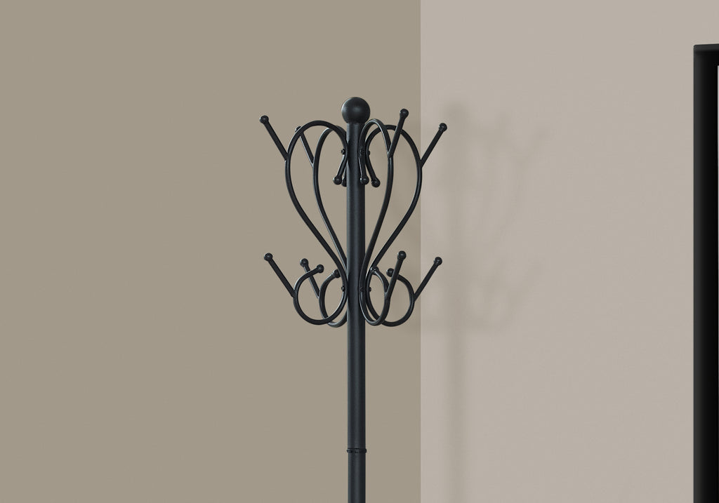Coat Rack, Hall Tree, Free Standing, 8 Hooks, Entryway, 71'h, Umbrella Holder, Bedroom, Black Metal, Transitional - Grand Goldman Shop