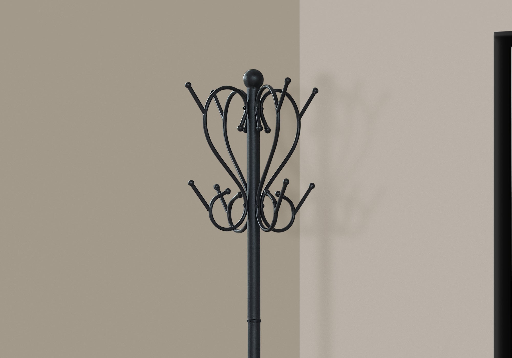 Coat Rack, Hall Tree, Free Standing, 8 Hooks, Entryway, 71'h, Umbrella Holder, Bedroom, Black Metal, Transitional - Grand Goldman Shop