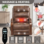 Power Brown Leatheraire Lift Recliner Chair Dual Motor Infinite Position Up to 350 LBS with Solid Wood Armrests, Heat Massage and Heavy Duty Motion Mechanism - Grand Goldman Shop