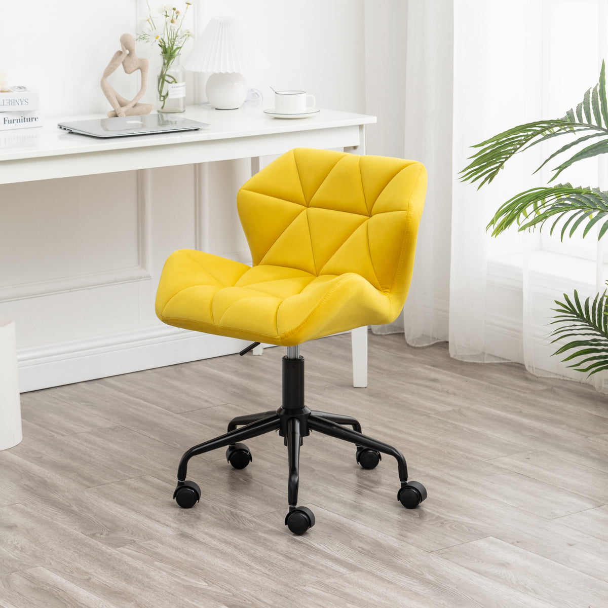 Eldon Diamond Tufted Adjustable Swivel Office Chair, Yellow - Grand Goldman