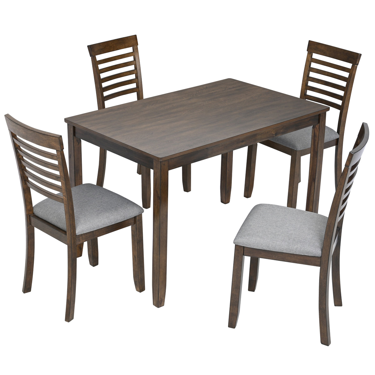 5PCs Modern Dining Set, Rectangular Wooden Dining Table with 4 Upholstered Chairs for Kitchen, Dining Room, Walnut - Grand Goldman Shop