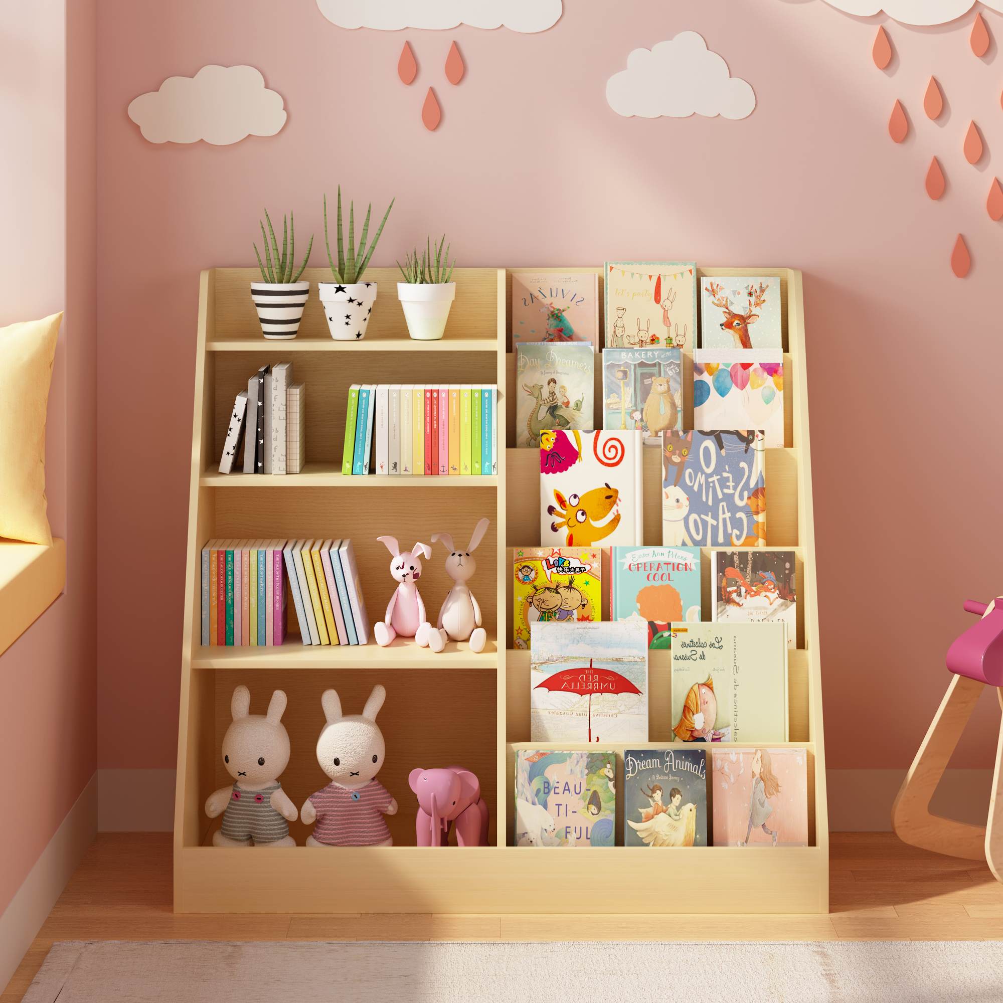 Kids Bookshelf and Toy Storage Organizer, Multifunctional 4 Tier Wooden Kids Book Shelf with  Bookcase Display Stand in Kids 