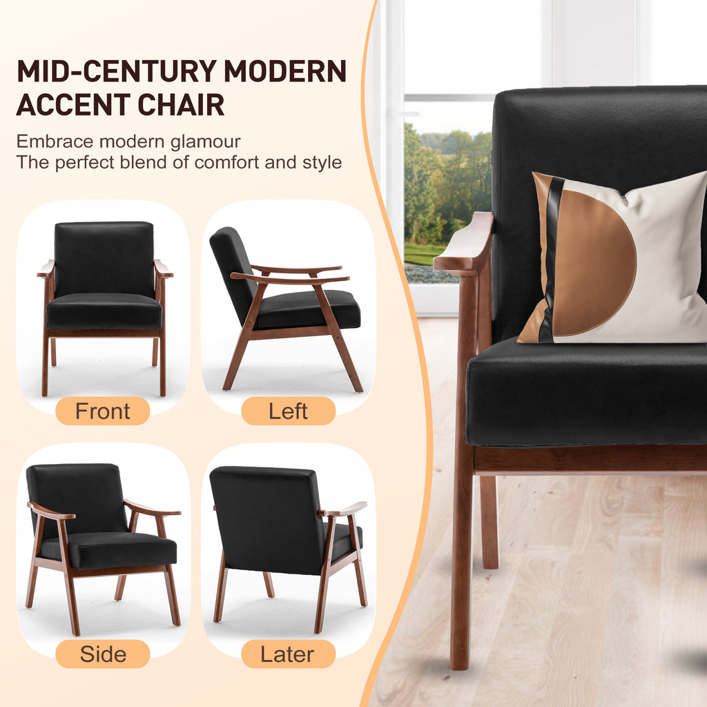 Mid-Century Modern Wingback Accent Chair with Solid Wood Frame and Extra-Thick Backrest – Lounge Chair for Living Room, Bedroom, or Reading Room - Grand Goldman Shop