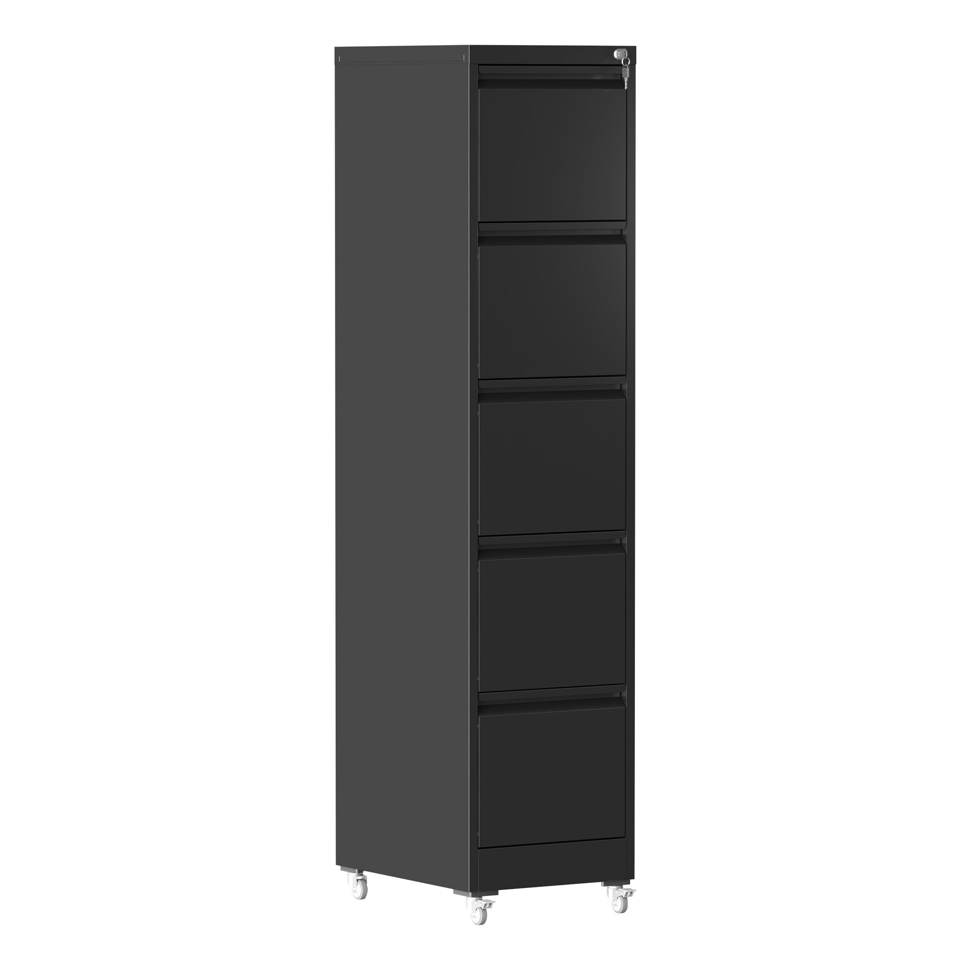 Heavy Duty Black Metal 5 Drawer Vertical File Cabinet with Lock and Wheels for Home Office | Premium Home Decor - Grand Goldm