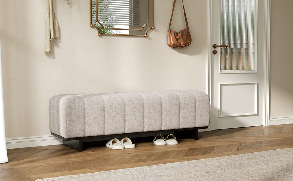 Indoor Dining Bench in Oatmeal Chenille Fabric with Rubber Wood Legs, Comfortable Seating for Dining Room or Living Area - Grand Goldman Shop
