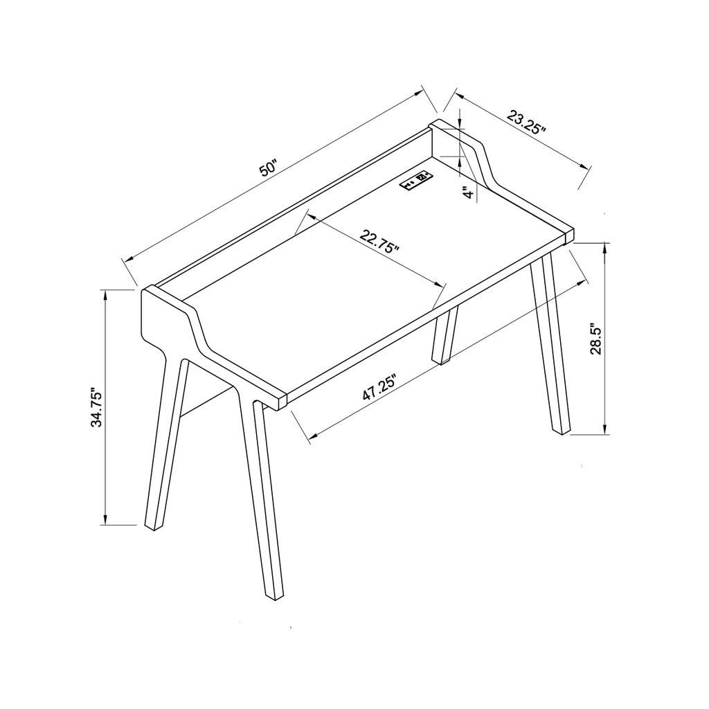 Home office writing desk Ground outlet USB-A ports finished on the back Wooden leg frame - Grand Goldman