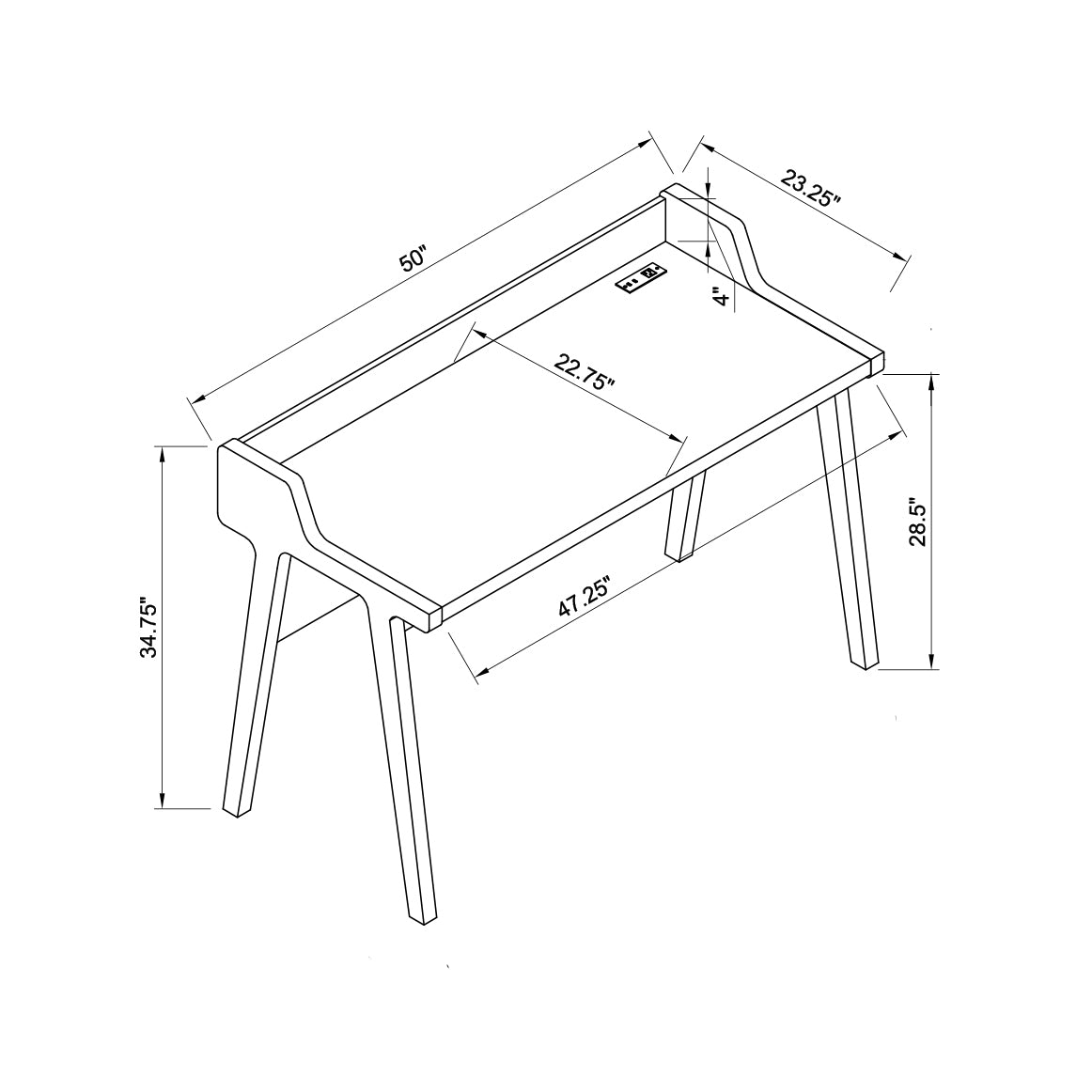 Home office writing desk Ground outlet USB-A ports finished on the back Wooden leg frame - Grand Goldman