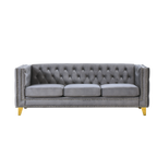 Modern Velvet Sofa with Button Tufting and Metal Legs, Grey Upholstered Couch for Living Room or Bedroom, 3-Seater, Solid Wood Frame, Soft Cotton-Filled Cushions - Grand Goldman Shop