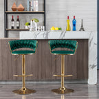 Set of 2  Bar Stools,with Chrome Footrest and Base Swivel Height Adjustable Mechanical Lifting Velvet + Golden Leg Simple Bar Stool-Green - Grand Goldman Shop