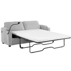 Corduroy Sleeper Sofa Loveseat with Full Size Mattress, USB Ports, Cup Holders, Side Pockets, and Phone Holder, Grey - Grand Goldman Shop