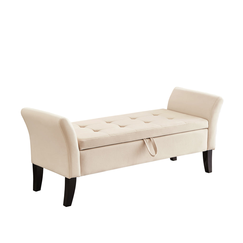51.5' Bed Bench with Storage Beige Velvet - Grand Goldman Shop