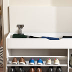 Modern Design Entryway Bench with Adjustable 3-Tier Flip-Up Drawers and Hidden Cabinet in White - Grand Goldman Shop