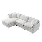 105' Modular Sectional Couch,Upholstered Soft Chenille Fabric Sofa,3 Seater with Ottoman L Shape Sofa Beige - Grand Goldman Shop