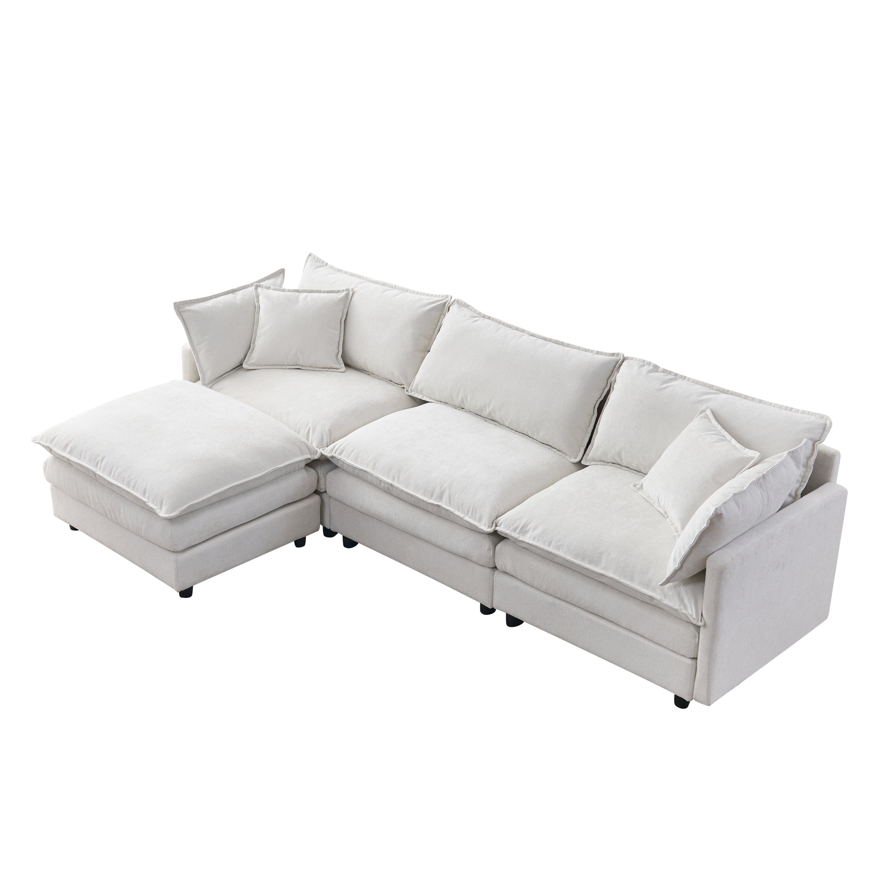 105' Modular Sectional Couch,Upholstered Soft Chenille Fabric Sofa,3 Seater with Ottoman L Shape Sofa Beige - Grand Goldman Shop