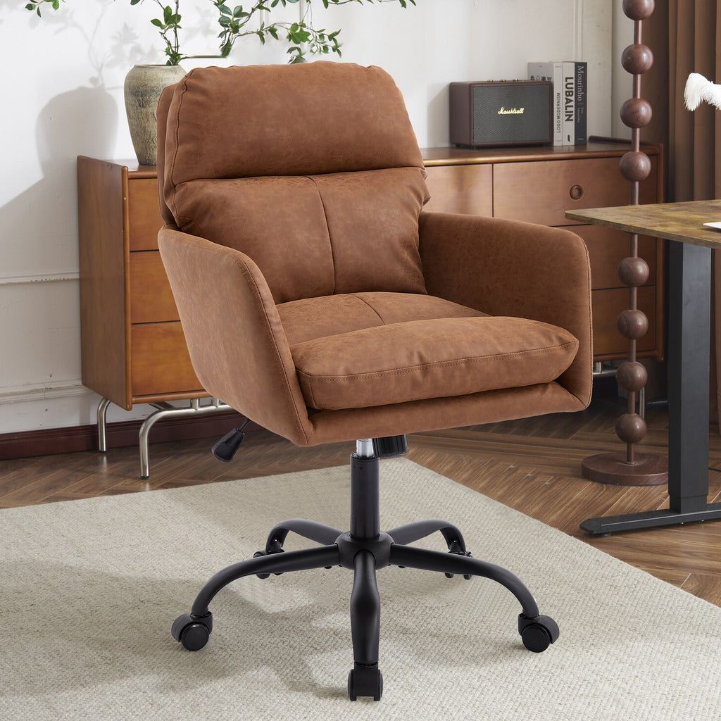 Brown PU Leather Office Chair with Adjustable Height, Suitable for Home and Office Use - Grand Goldman